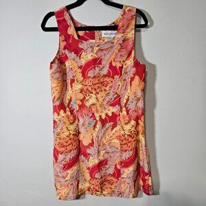 Vintage Marguerite Li Red‎ & Orange Tropical Print Sleeveless Silk Dress Size M
